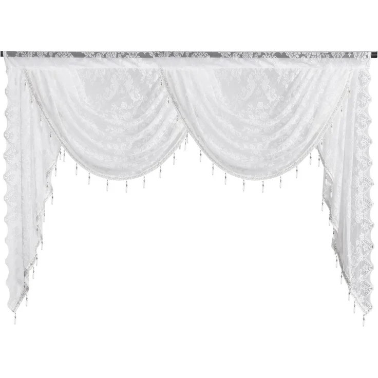 Minicloss Vorhang Boho Vintage Vorhang mit Perlenquasten, halbtransparenter Küchenvorhang mit floraler Stickerei – Bild 5