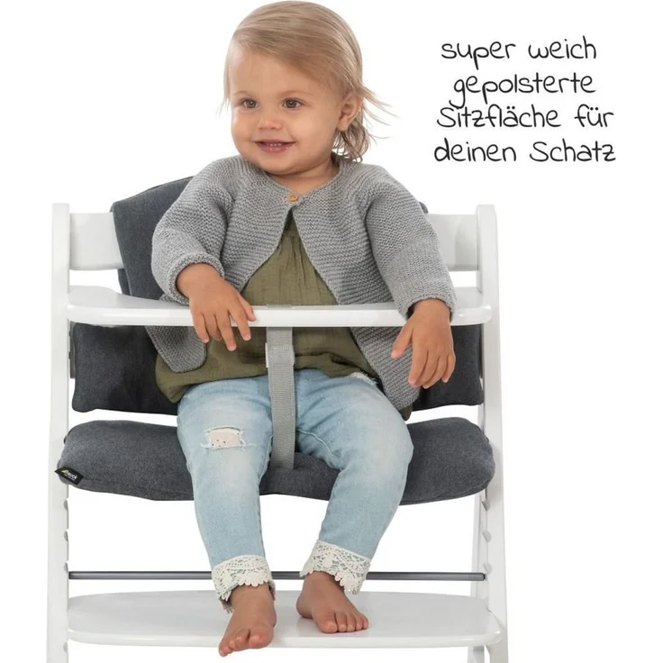 Hauck Hochstuhl Alpha Plus White, Mitwachsender Holz Baby Kinderhochstuhl mit Sitzauflage - verstellbar – Bild 2