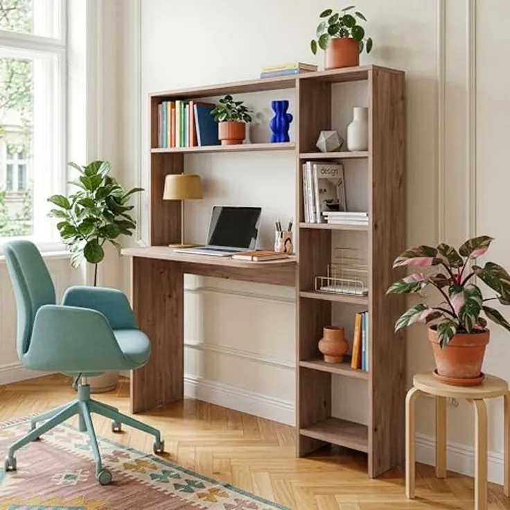 Schreibtisch mit Regal Onega 143 x 114 x 40 cm Holzfarben [en. casa]