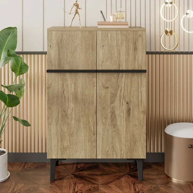 Schuhschrank, Holzoptik/Schwarz mit Doppeltüren & verstellbaren Einlegeböden, 60x34,5x95 cm – Bild 5