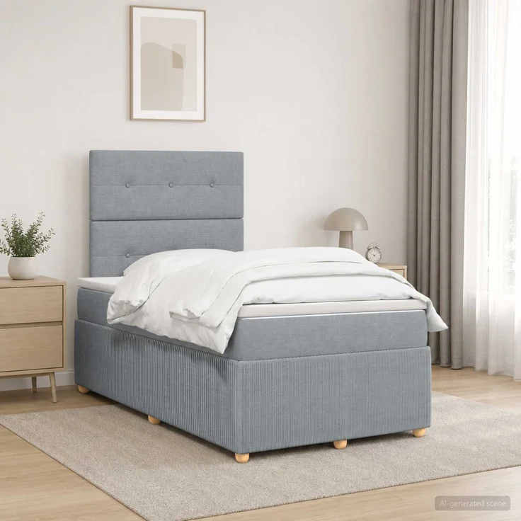 vidaXL Boxspringbett mit Matratze Hellgrau 120 x 200 cm Stoff 3454368 – Bild 1