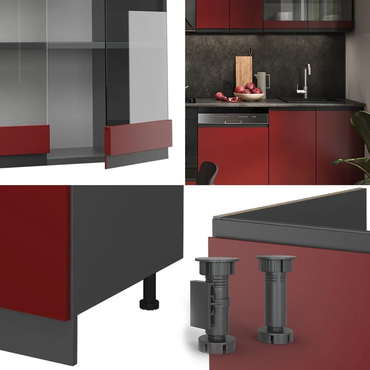 Küchenzeile R-Line Rot/Anthrazit 300 cm J-Shape, AP Marmor Vicco – Bild 5