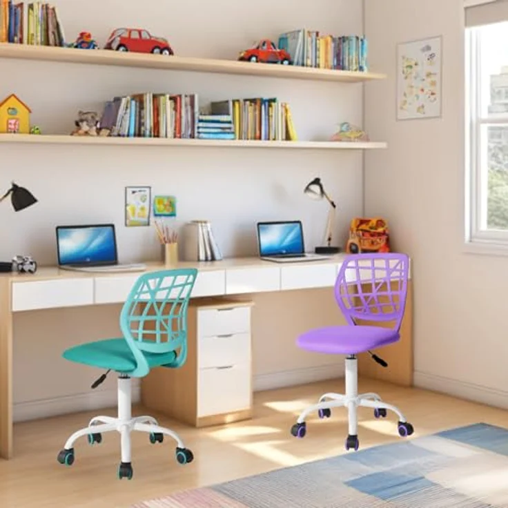 FurnitureR Bunter Schreibtischstuhl, moderner höhenverstellbarer Computerstuhl ohne Armlehnen, ergonomischer Drehstuhl für Kinderzimmer und Home Office – Bild 3