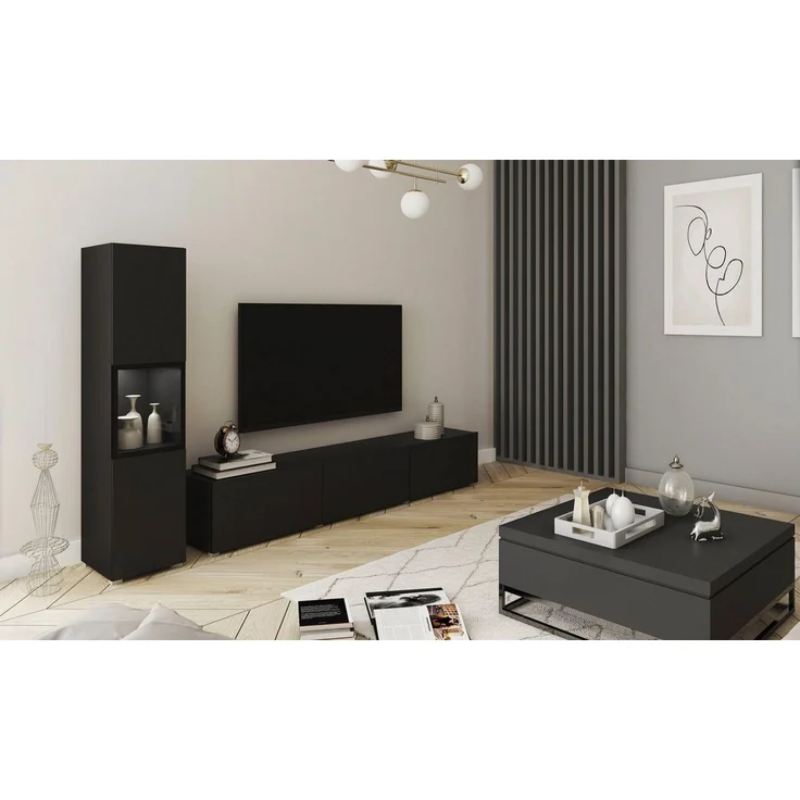 INOSIGN Wohnwand BERLIN I, (Komplett-Set, 2-St), moderne grifflose Mediawand Breite 220 cm, Vitrine mit Verglasung – Bild 3