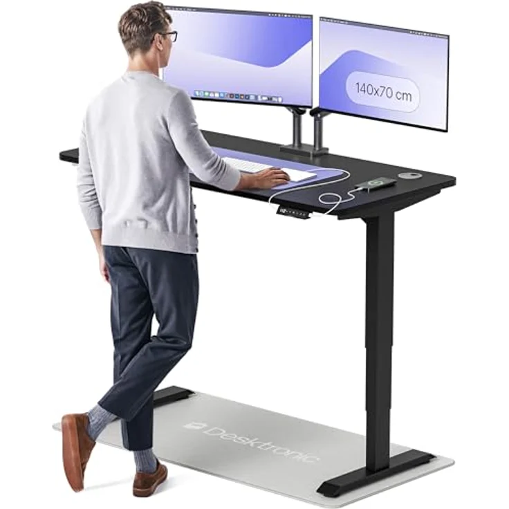 Höhenverstellbarer Schreibtisch - Höhenverstellbar Elektrisch mit Flüsterleisem Dual-Motor & Touchscreen - Hohe Tragfähigkeit - Stehtisch von Desktronic, Schwarz + Schwarz, 140x70 cm – Bild 2