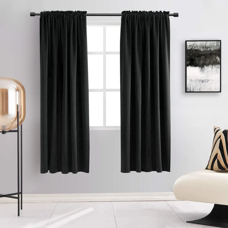 DONREN Verdunkelungsvorhänge für Schlafzimmer, wärmeisolierend, Tunnelzug, für kleine Fenster, 2 Stück, 106,7x183,9 cm (B x L), Schwarz