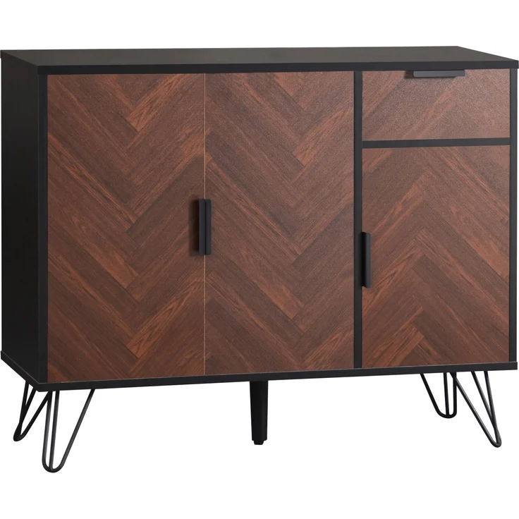 Merax Moderner Aufbewahrungsschrank, Sideboard in Schwarz und Holzoptik mit Schublade und höhenverstellbaren Einlegeböden (90 x 30 x 71,5 cm) – Bild 9