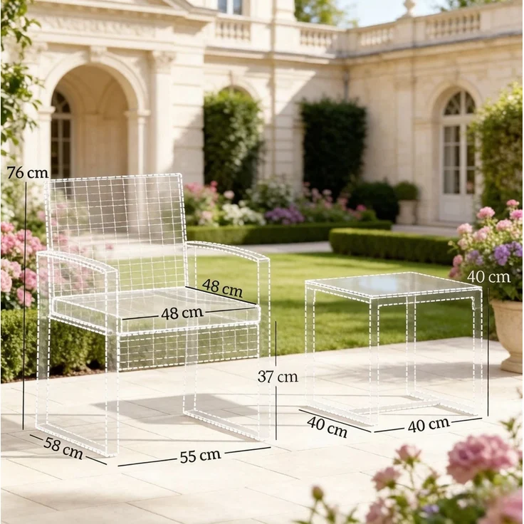 Gartenmöbelset aus PE-Rattan, 2 Sessel mit Kissen & Glastisch, 55x58x76 cm, Braun/Khaki/Schwarz – Bild 4
