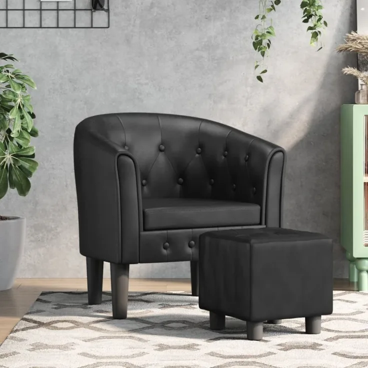 vidaXL Clubsessel mit Fußhocker Schwarz Kunstleder 356463
