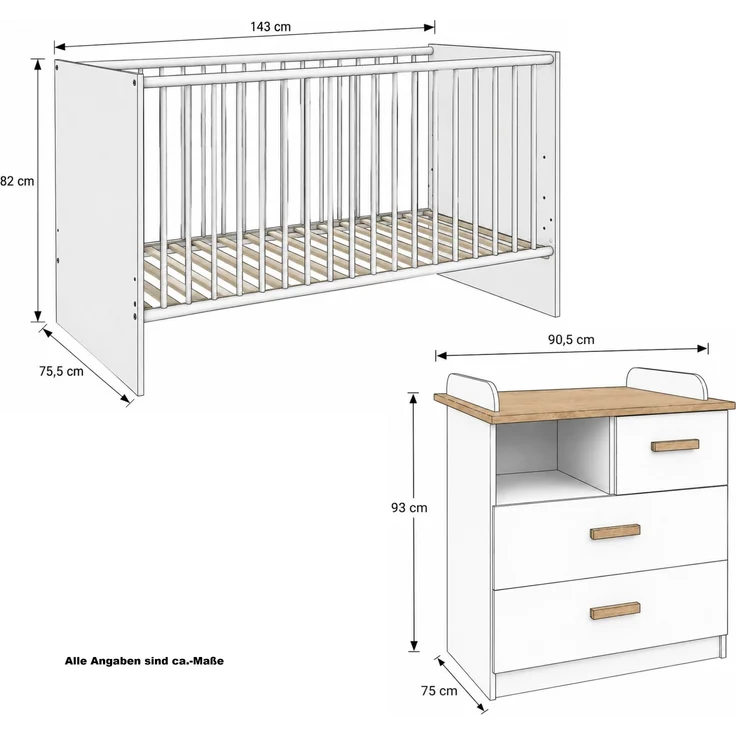 Babyzimmer-Set Kinderzimmer Babybett 70x140 cm,Wickelkommode, Weiß & Eiche Dekor – Bild 9