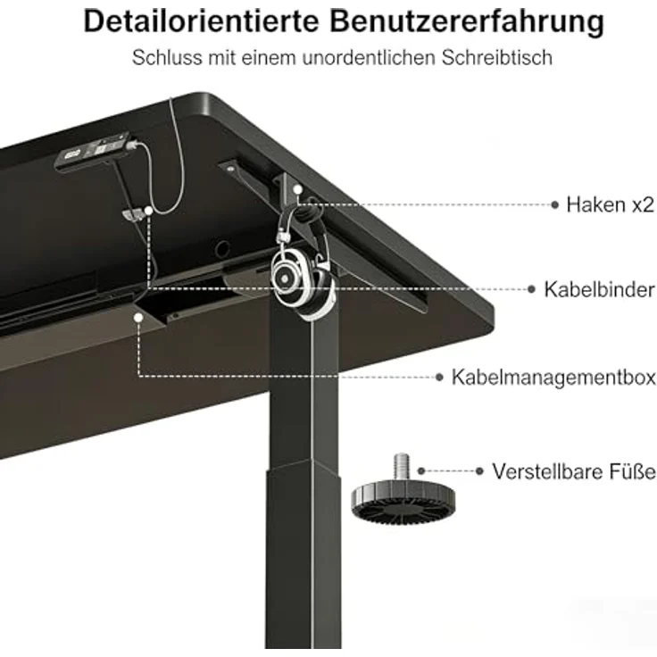Devoko Höhenverstellbarer Schreibtisch 160x80 cm elektrisch, Höhenverstellung 71-121 cm mit Smart Control, 120 kg Tragkraft, für gesundes Arbeiten – Bild 9