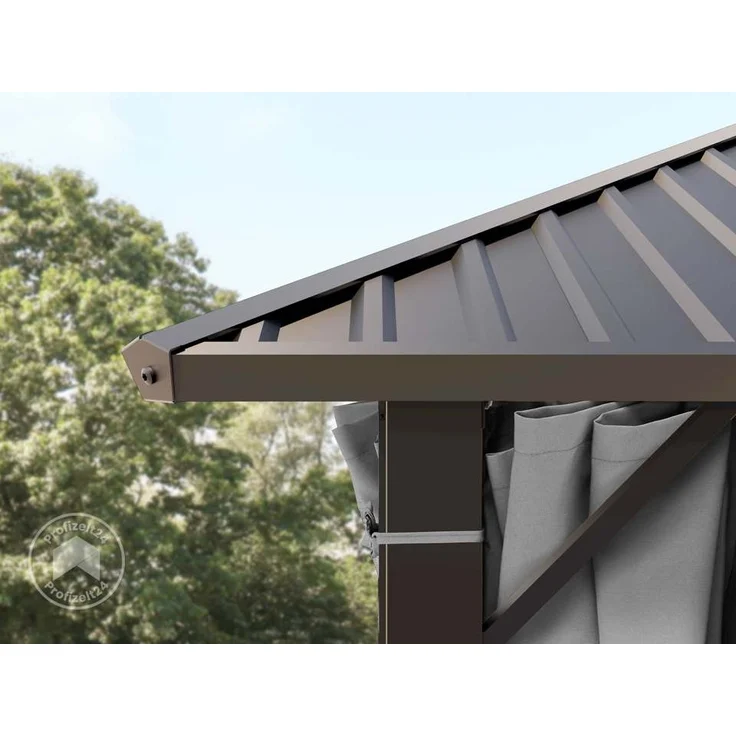 TOOLPORT Gartenpavillon 3x3 m mit Stahldach - Hardtop Pavillon mit 4 Seitenteilen und Moskitonetzen in Grau – Bild 6