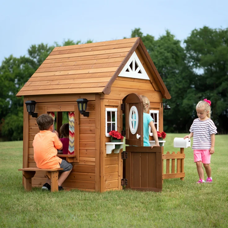 Backyard Discovery Spielhaus Aspen aus Holz Outdoor Kinderspielhaus für den Garten inklusive Zubehör | Braun, weiß | Holz | 130 cm – Bild 3