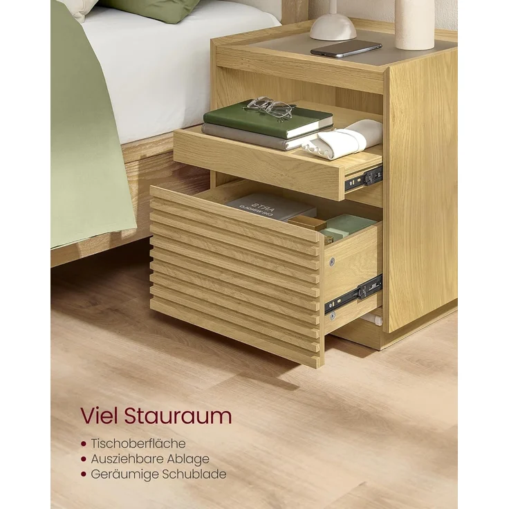 Vasagle Nachttisch mit LED-Beleuchtung und Schublade, Holz natur, 55 x 40 x 45 cm – Bild 5