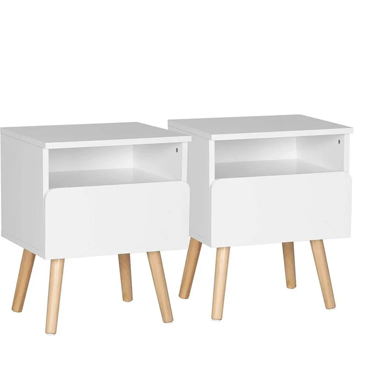 Woltu Nachttisch (2-St), Nachttisch mit Schublade & offenem Fach in Weiß