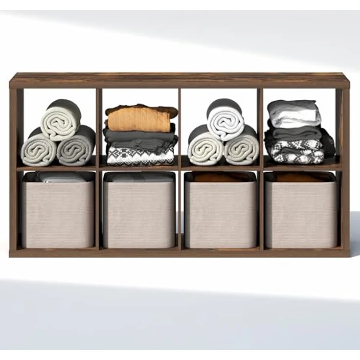 Furinno Cubic Kleiderschrank-Organizer und Aufbewahrungssystem, 8-Würfel-Schrankorganizer, offene Regale, extra Dicker Rahmen für Kleiderschrank, Schlafzimmer, Wohnzimmer, Bernstein-Kiefer – Bild 4