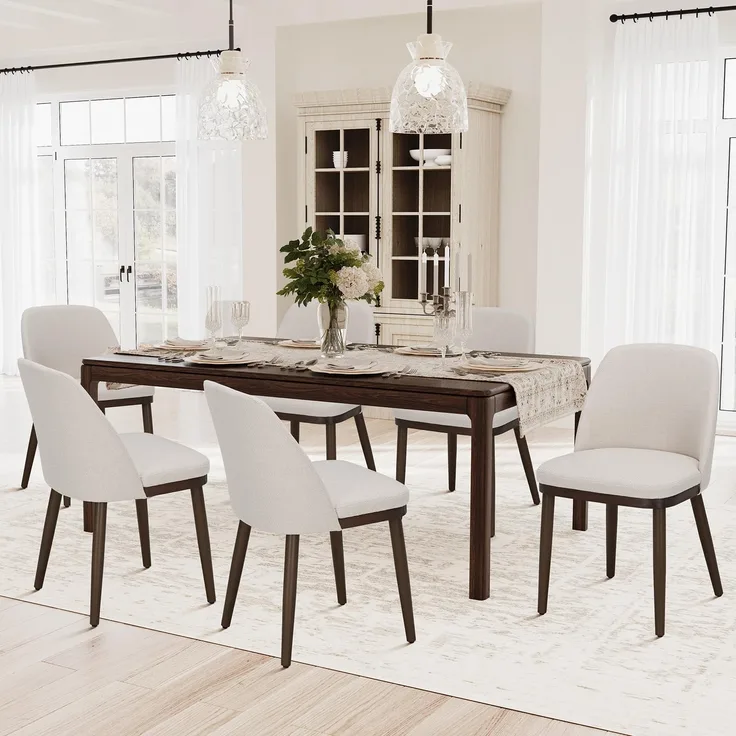 COLAMY Gepolsterte Esszimmerstühle 6er Set, Moderne Küchenstühle mit Rückenlehne, Stoffstuhl mit Holzbeinen für Esszimmer, Küche, Restaurant, Beige