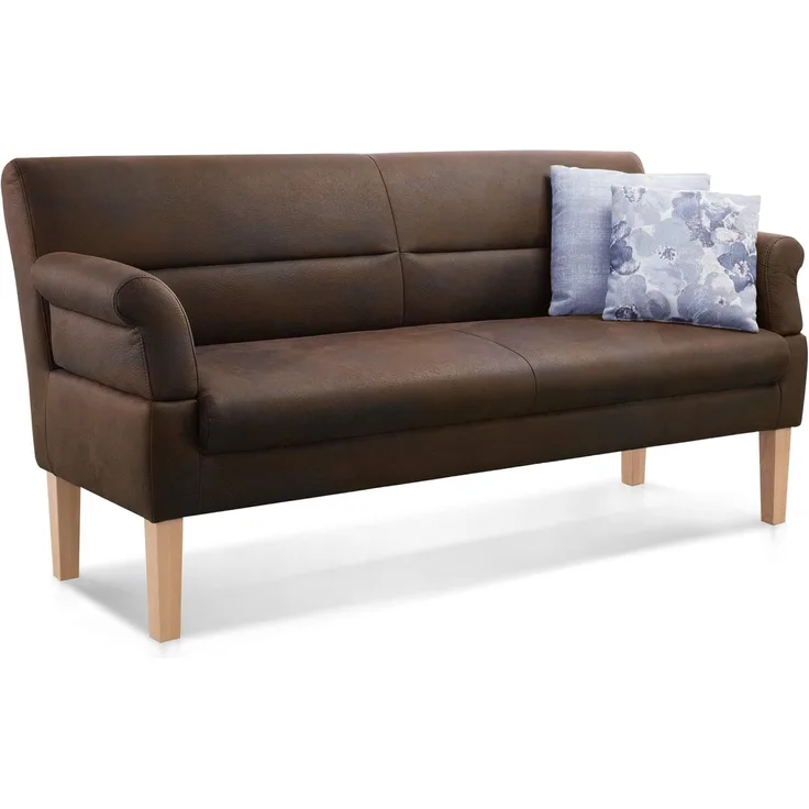 Cavadore 3-Sitzer Sofa Kira mit Federkern / Sitzbank für Küche, Esszimmer / Inkl. Armteilfunktion / 189 x 94 x 81 / Antiklederoptik braun