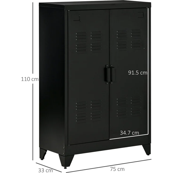 Metallschrank mit 2 Türen im Industrial-Stil für Zuhause und Garage, 75 x 33 x 110 cm, schwarz – Bild 5