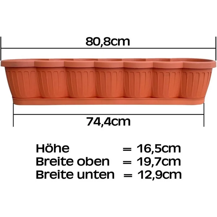 1er Set 80cm Blumenkasten Balkonkasten Pflanzkasten Terracotta im Wellendesign inkl. passenden Bewässerungsuntersetzer – Bild 3