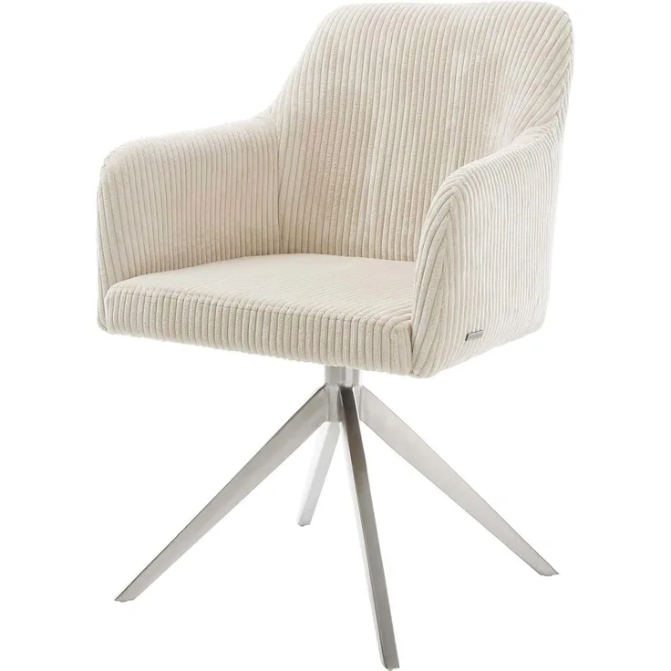 Esszimmerstuhl Greg-Flex Cord Beige Kreuzgestell breit Edelstahl Taschenfederkern