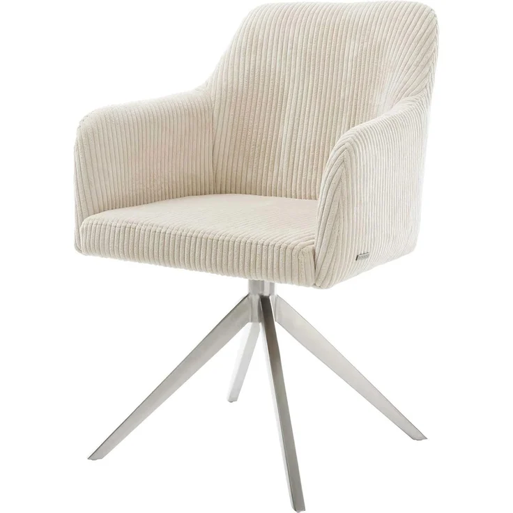 Esszimmerstuhl Greg-Flex Cord Beige Kreuzgestell breit Edelstahl Taschenfederkern
