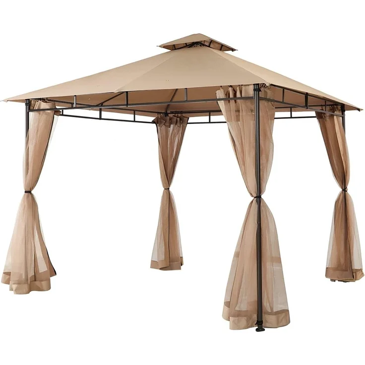 Sekey Pavillon 3x3 Wasserdicht Stabil Winterfest mit 4 Moskitonetz, Hinterhof-Gazebo für Garten Hof Terrasse, Partyzelt Gartenzelt fürFestival, Events, Partys, Picknick, Khaki