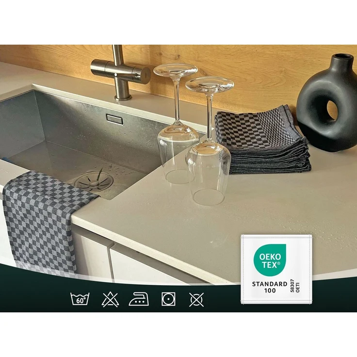 ZOLLNER 10er Set Geschirrtücher Baumwolle in 46x70 cm - super saugstarke und robuste Küchentücher – waschbar bis 60°C – in schwarz kariert - Gastronomiequalität - Oeko Tex® Zertifiziert – Bild 3