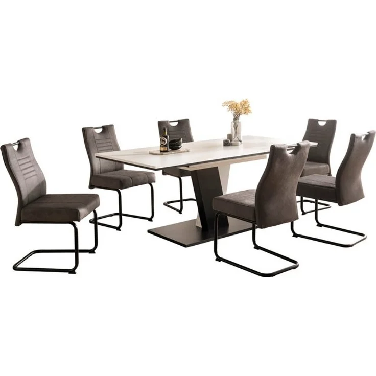 OTTO home Essgruppe "Altona", Esstisch ausziehbar plus 6 Stühle, TOPSELLER!, (7-tlg, Esstisch ausziehbar 140 - 180 cm, 6 Freischwinger), Säulentisch 140-180x90 cm, Stuhl mit Federkorb, 140 kg belastbar – Bild 4