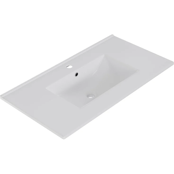 Freistehender Waschtisch 91 x 46,5 x 87 cm mit Keramikbecken und Schubladen – Weiß – Bild 10