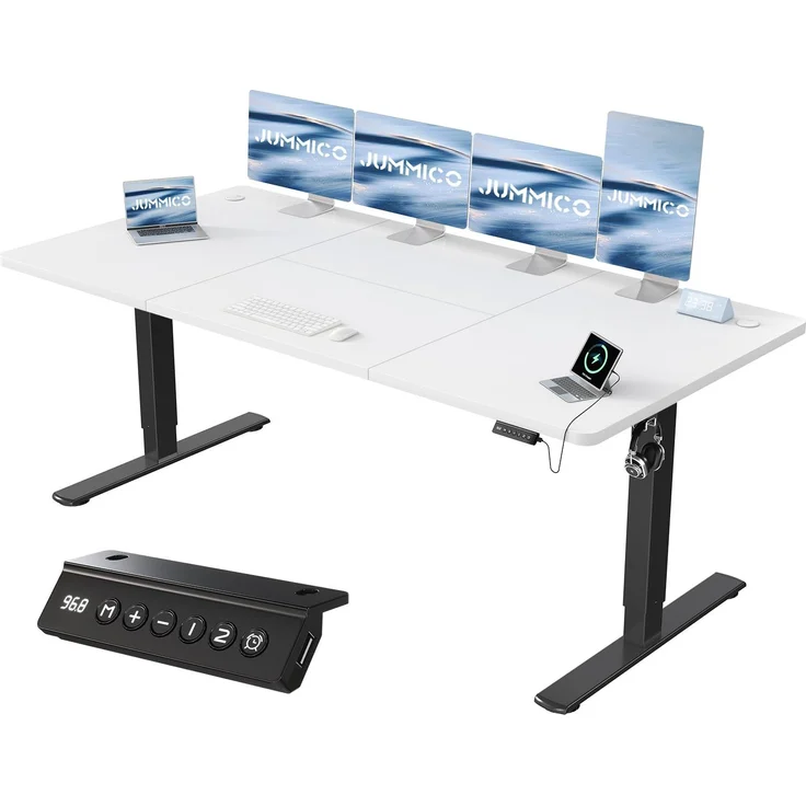 JUMMICO Höhenverstellbarer Schreibtisch mit USB-Ladeanschluss 200x80 cm, Schreibtisch Höhenverstellbar Elektrisch, Steh-Sitz Tisch Stehpult Verstellbarer Computertisch,Standing Desk