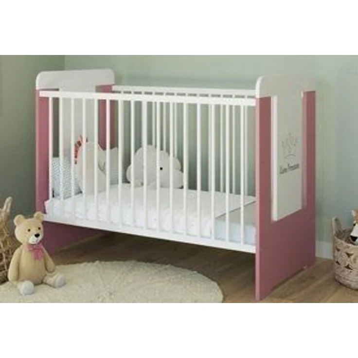 Kids Collective Babybett Gitterbett höhenverstellbar, herausnehmbare Sprossen, Kleine Prinzessin Gravur 60x120 weiss pink, optional mit Matratze – Bild 2