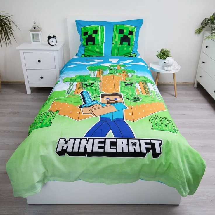 Minecraft Bettwäsche Minecraft leuchtende Wende Bettwäsche Kopfkissen Set135/140x200cm, Baumwolle, 2 teilig, Wendemotiv mit Reißverschluss – Bild 1