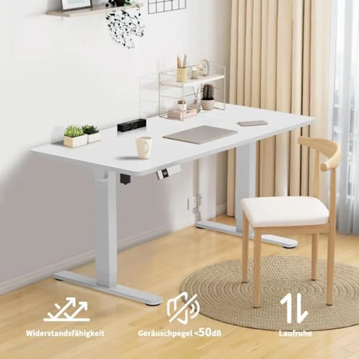 TRIUMPHKEY Höhenverstellbarer Schreibtisch 160x80cm mit Typ-C Ladeanschluss, Schreibtisch Höhenverstellbarer mit Kabel Management Tray, Standing Desk mit 3 Memory Funktion, Weiß – Bild 5