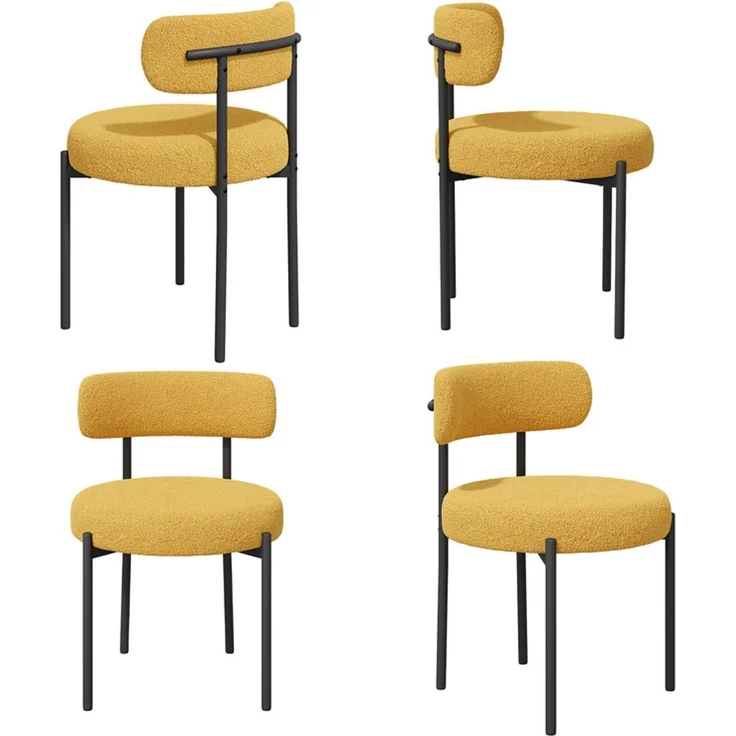 Hawthyhome Esszimmerstühle 4er Set Polsterstuhl mit runder Rückenlehne, Teddy Stoff Boucle Bezug, weich & kuschelig, ergonomisches Design, stabiles schwarzes Metallgestell, vielseitig für Esszimmer, Küche & Wohnbereich, Gelb – Bild 8