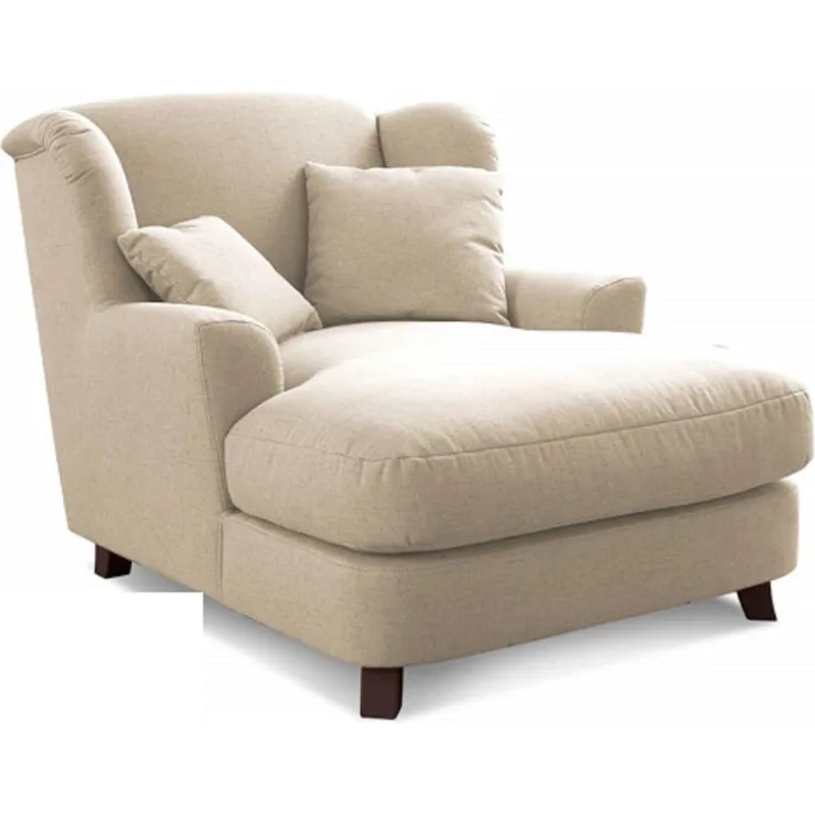 Cavadore XXL-Sessel Assado / Großer Polstersessel mit Holzfüßen und großer Sitzfläche / Inkl. 2 Zierkissen / 109 x 104 x 145 / Flachgewebe Beige