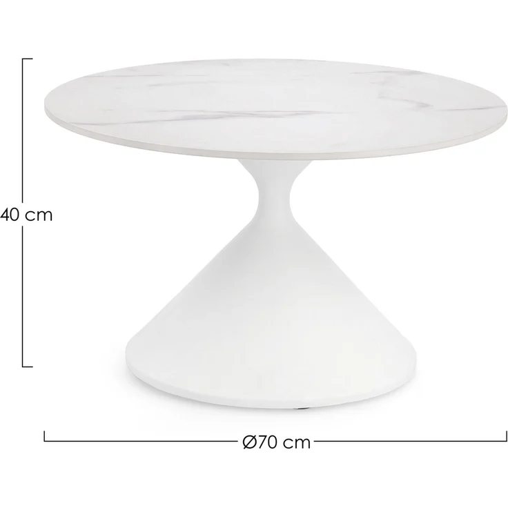 Couchtisch Joona Marmor-Optik, modern und rund, Weiß, Ø 70 cm, Metallgestell – Bild 2