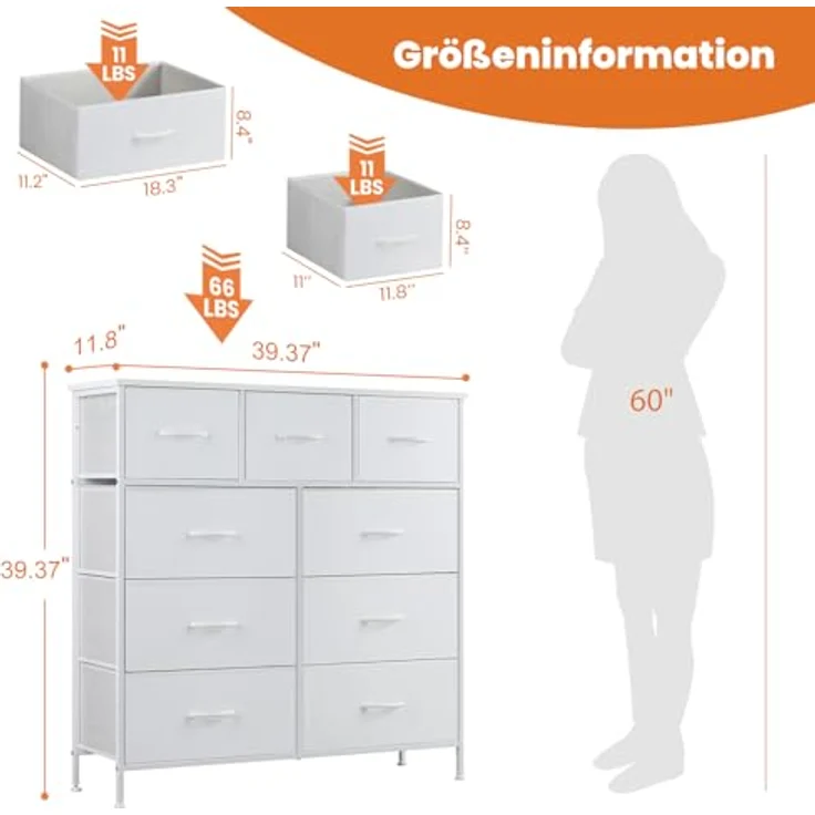 Sweetcrispy Kommode für Schlafzimmer, breite Schublade Kommode, 9 Stoffschubladen mit Griffen, Schubladen aus Stoff, Schrank, TV Stand für Schlafzimmer, Schrank, Wohnzimmer, Kinderzimmer – Bild 4
