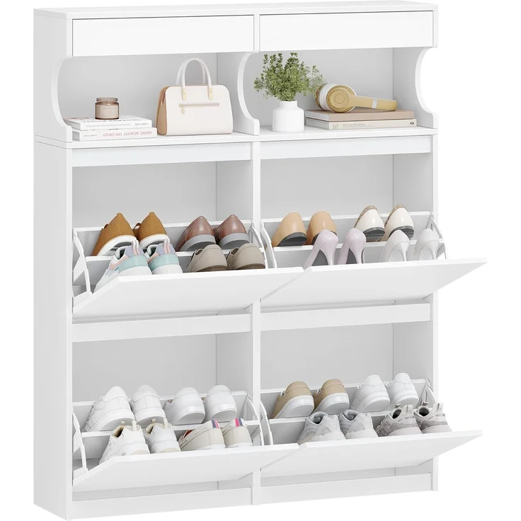 Hzuaneri Schuhschrank für 20 Paar, 4 Klappen, Weiß, 100 x 24 x 124,5 cm – Bild 2