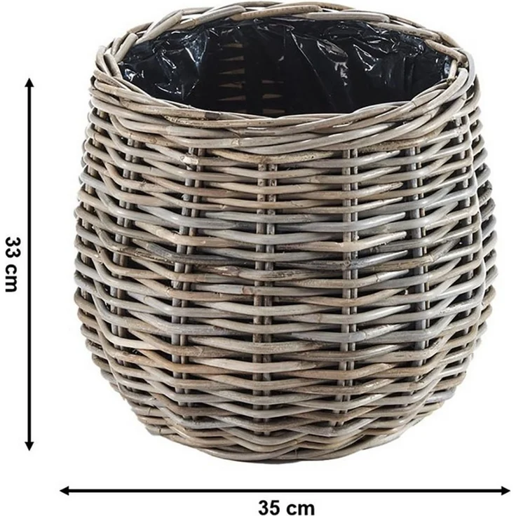 Kobolo Pflanzkübel Pflanzkorb Rattan FIORA rund mit Folie ausgeschlagen kubu grey (Stück, 1 Stück), Dm. 35 cm – Bild 3