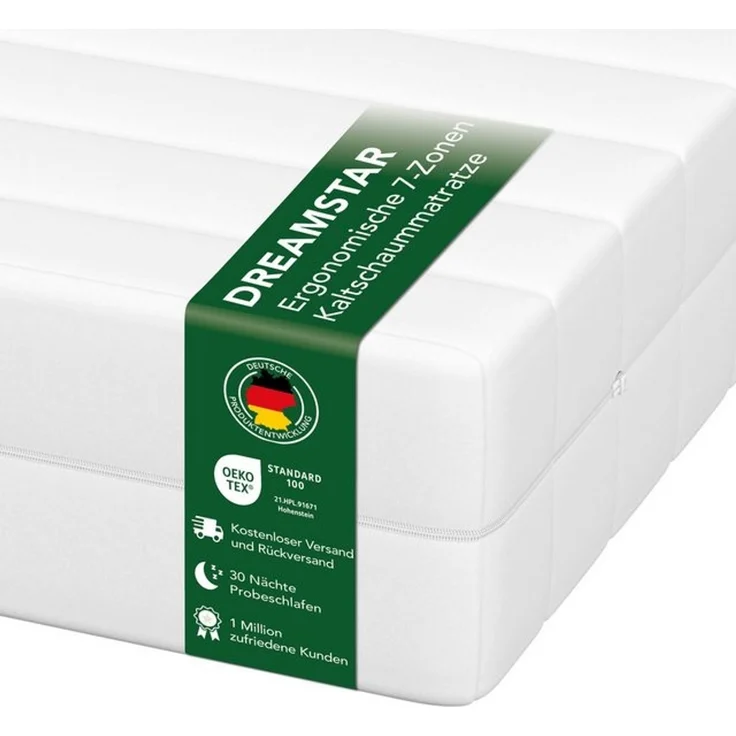 DREAMSTAR Easy Flex 7-Zonen Matratze 90x200 cm | H2&H3 | Ergonomische Kaltschaummatratze | Hypoallergen & Antibakteriell | Bezug abnehmbar & waschbar | Oeko-TEX® | (21cm, 90x200 cm) – Bild 4