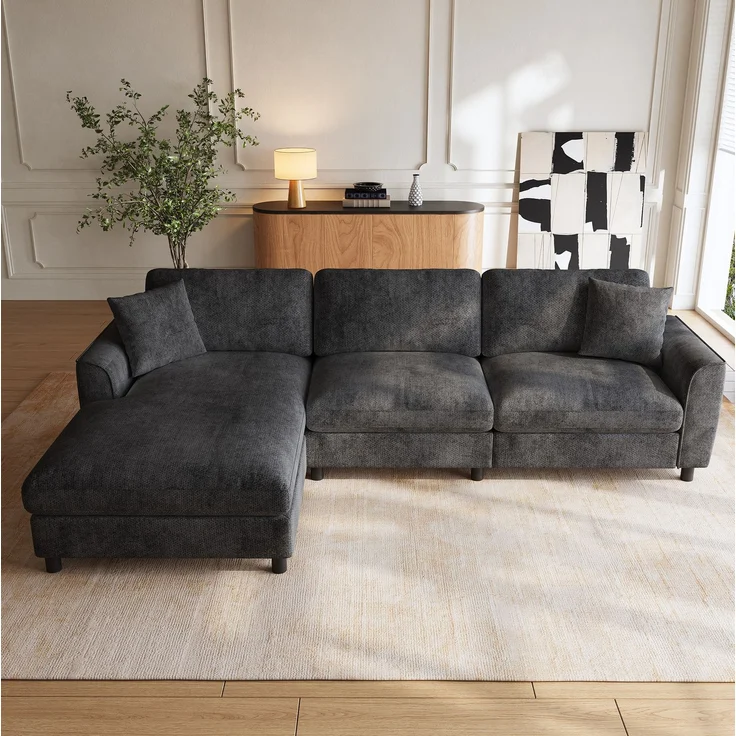 Ecksofa 256x137x79 cm in Grau mit umstellbarer Liegefläche und Chenillebezug – Bild 2
