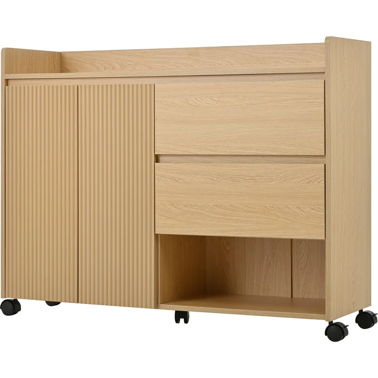 Schuhschrank aus MDF mit Rollen & Schubladen, 110x35x86 cm, Natur – Bild 6