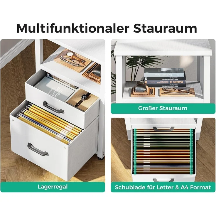 LuxusKollektion Eckschreibtisch mit Schubladen, L Form, Spanplatte Weiß, 140 x 70 cm – Bild 6