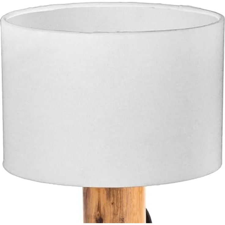 LED Tischleuchte, Holz braun, Schirm weiß, E14, H 32 cm – Bild 6