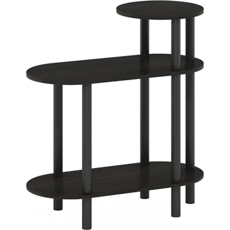 Furinno Turn-N-Tube Ovaler Sofa-Beistelltisch mit 3 Ebenen und offenen Ablagen, Espresso/Schwarz – Bild 5