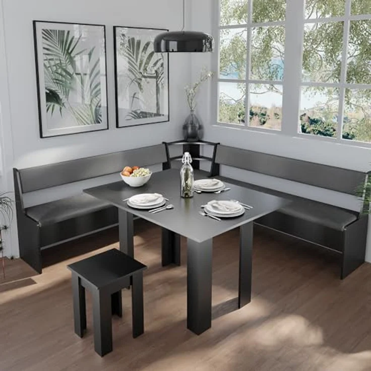 Vicco Eckbankgruppe 'Roman', Schwarz, Holzwerkstoff, 210x80x210 cm, inklusive Tisch für Esszimmer und gesellige Runden – Bild 4