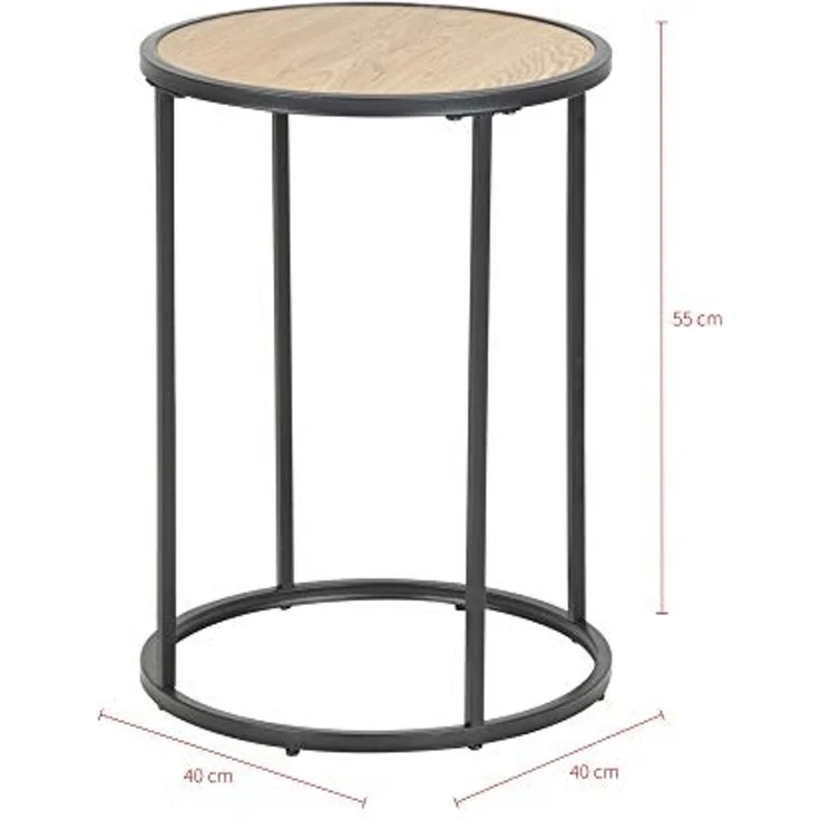 Selsey KRAPINA - Beistelltisch / Couchtisch im Industrial-Style , Holzoptik mit Metallgestell in Schwarz, rund 40 cm – Bild 2