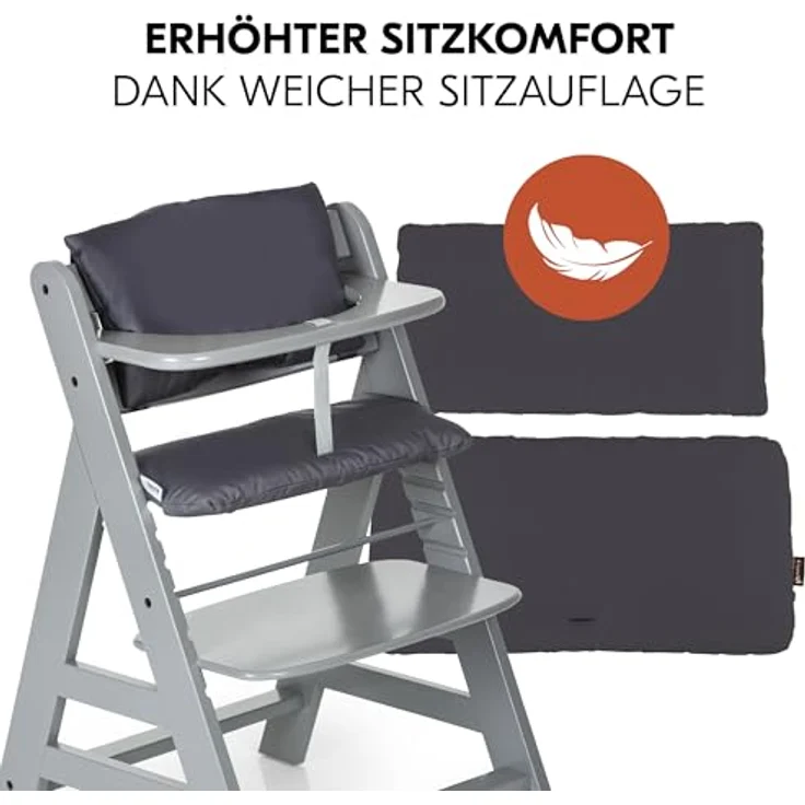 Hauck Alpha Plus Grau Newborn Set Deluxe - Baby Holz Hochstuhl ab Geburt mit Liegefunktion - inkl. Aufsatz für Neugeborene & Sitzpolster - mitwachsend, verstellbar - Grau – Bild 7