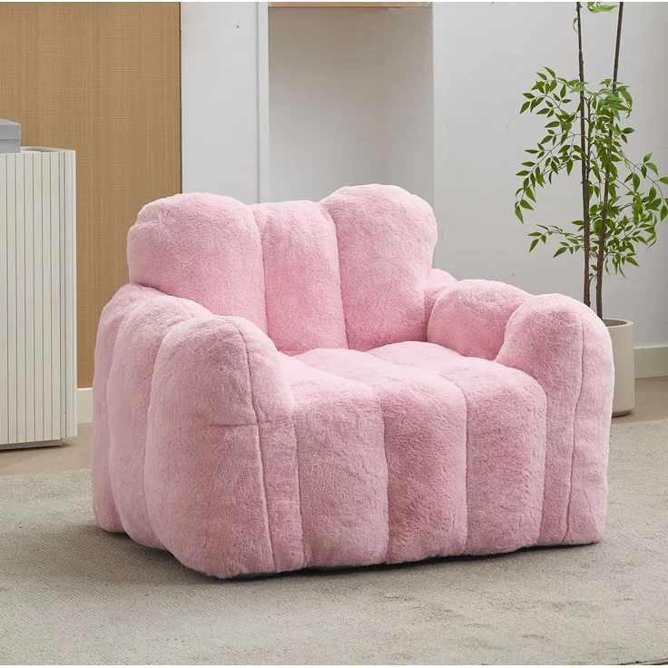 Sitzsack Rosa, 90cm×105cm×75cm – lotusförmiges Bodensofa aus weichem Plüsch – Bild 1